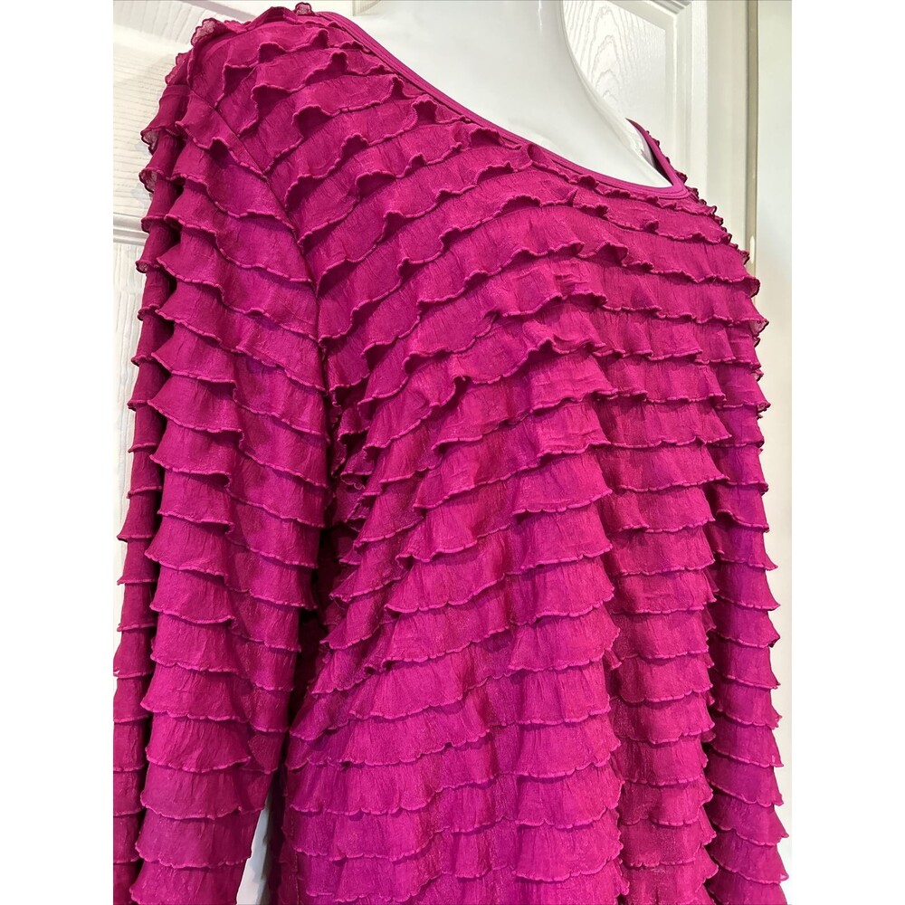 Slinky Brand Women Plus Size 3X Pink Raspberry Stretch Ruffle Blouse Tunic Top